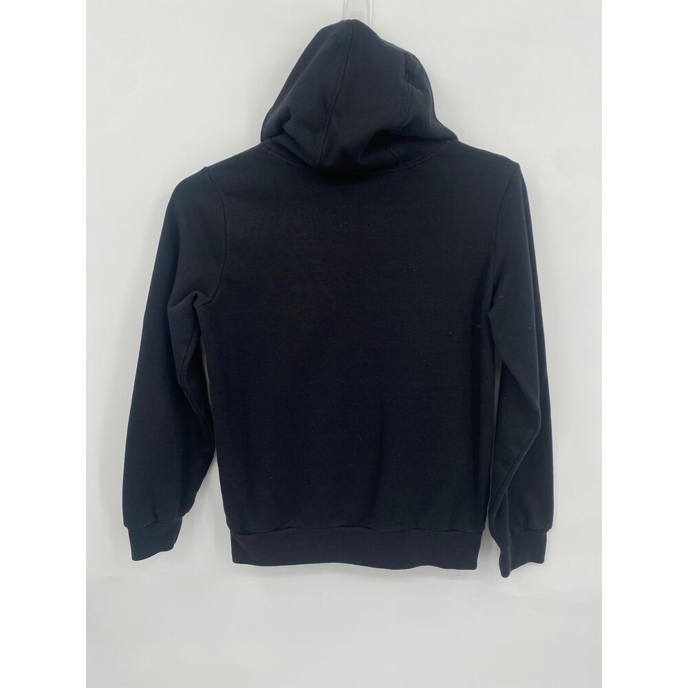 adidas Boys' Essential Hooded Pullover Sweatshirt Black White Logo M 10/12 - Picture 6 of 7